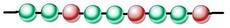 A string of nine beads. The pattern of two green beads and one red bead is repeated three times.