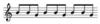 A music stave, showing three repeating triplets of notes.